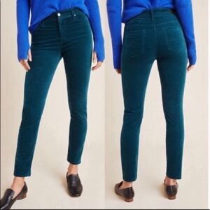 AG ‘The Stevie Ankle’ High-Rise Slim Straight Velvet Pant - Dark Teal